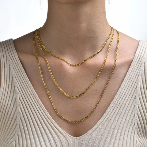 Minimalist Stainless Steel Figaro Chain Necklace 3mm Gold Silver Plated Basic NK Link Chain For Women Men Unisex Jewelry