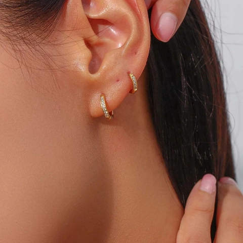 Minimalist Stainless Steel Zirconia Hoop Earrings Small Round Circle Huggie Earrings For Women Fashion Jewelry