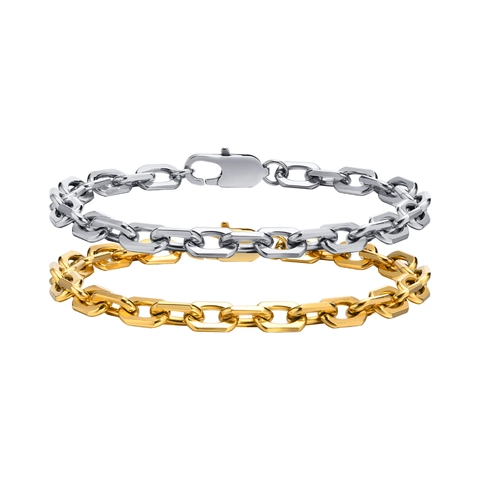 Minimalistisch Edelstahl Kette Armband Für Damen Herren Geometrische Gliederkette Poliert Gold Silber Schmuck Zubehör
