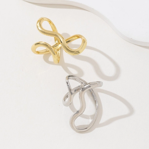 Minimalist Alloy Wave Line Open Ring For Women Geometric Irregular Design Gold Silver Plated Fashion Adjustable Finger Jewelry