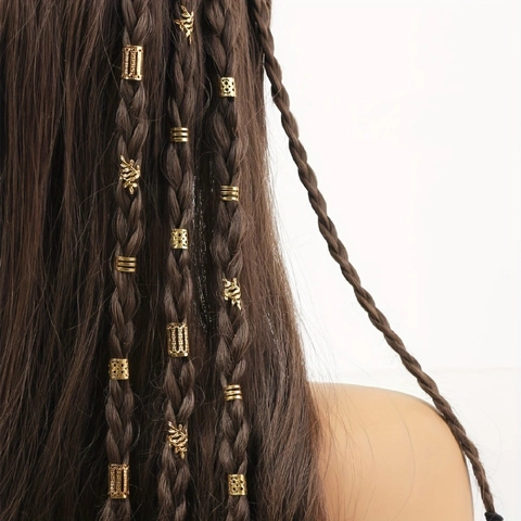 Anneaux de Cheveux Dreadlock en Alliage de Zinc Feuille Poignets de Tressage Creux Accessoires de Bijoux de Cheveux en Métal