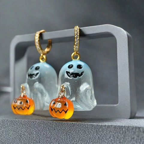 Σκουλαρίκια Κρίκοι Halloween Φάντασμα Κολοκύθα Ανοξείδωτο Ατσάλι Στρας Ρητίνη Κρεμαστά Σκουλαρίκια για Γυναίκες Κοσμήματα Δώρο