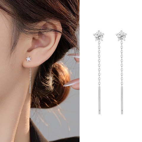 925 Sterling Silver Earring Post Zirconia Heart Star Square Round Ear Thread Long Tassel Drop Earrings For Women Jewelry Gift