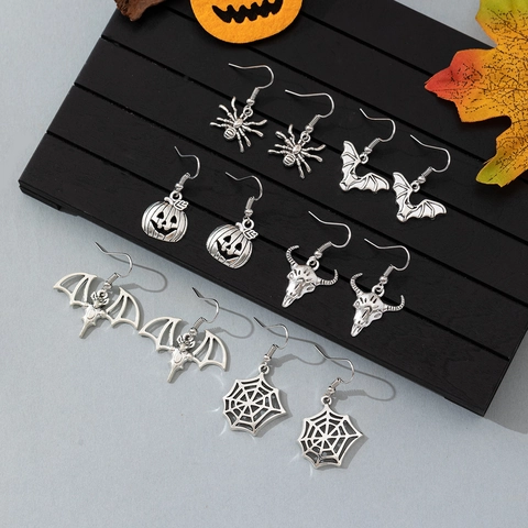 Halloween Legering Oorbellen Antiek Zilver Vleermuis Pompoen Spin Geest Skelet Hand Heks Kasteel Gothic Party Oorbellen Vrouwen