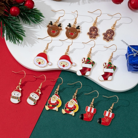 Christmas Dangle Drop Earrings For Women Zinc Alloy Enamel Santa Claus Snowman Reindeer Christmas Tree Holiday Jewelry Gift