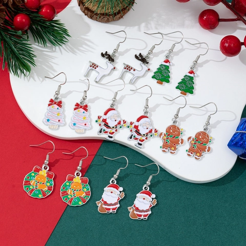 Alloy Enamel Christmas Earrings For Women Santa Claus Elk Snowman Christmas Tree Drop Hook Earrings Festive Jewelry Gift
