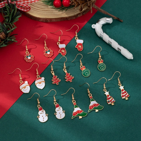 Christmas Dangle Drop Earrings For Women Zinc Alloy Enamel Santa Claus Snowman Reindeer Christmas Tree Holiday Jewelry Gift