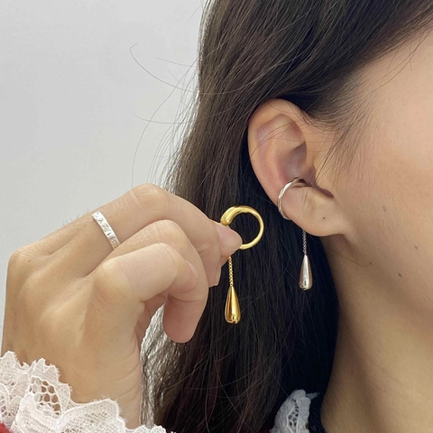 Minimalistisch Kupfer Tränenform Kette Ohrklemme Ohne Ohrenschmalz Flüssigkeitstropfen Quaste Clip Ohrringe Für Damen Herren Punk Gotisch Mode Schmuck