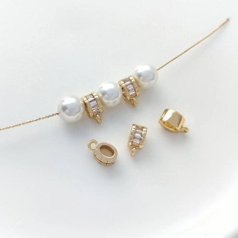 14K Gold Filled Copper Rhinestone Inlaid Pinch Bail With Hanging Ring For DIY Jewelry Making Necklace Pendant Connector Finding