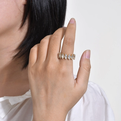 Women's Stainless Steel Gold Plated Marquise Cut Zirconia Open Ring Colorful Zircon Minimalism Fashion Jewelry Finger Ring