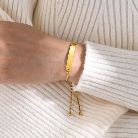 Minimalistisch Roestvrij Staal ID Bar Armband Voor Vrouwen Verstelbare Box Ketting Goud Zilver Hand Sieraden
