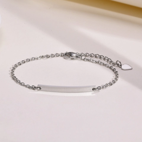 Minimalist Stainless Steel Bar ID Bracelet With Heart Charm Adjustable Link Chain Jewelry For Women Baby Gold Silver