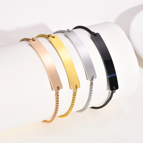 Stainless Steel Blank Bar Bracelet For Women Kids Adjustable Curved ID Plate Bracelet For Personalized Jewelry Gift