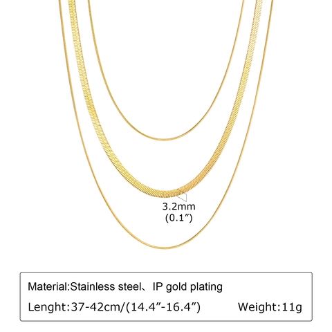 Minimalist Stainless Steel Layered Necklace Set For Women 18K Gold Plated Round And Flat Snake Chain Herringbone Necklace Fashion Jewelry