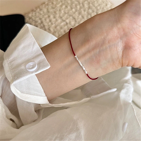 Minimalistisches Rotes Seil Armband Für Damen Verstellbare Kupferperlen Glücksarmband Handgefertigter Geflochtener Seilschmuck