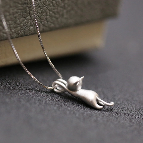 Collana con Ciondolo a Forma di Gatto in Argento Sterling 925 Gioielli Minimalisti a Forma di Animale Finiture Opache e Lucide per Donna