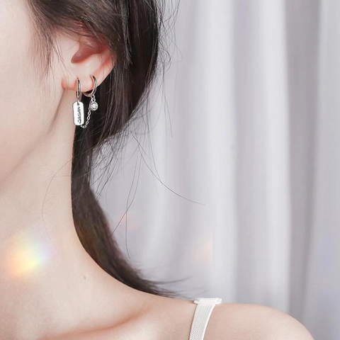 Minimalistische Koperen Verbonden Oorbellen Voor Dubbele Piercings Met Strass Merci Plaatje Bedel Punk Stijl Sieraden Voor Heren Dames