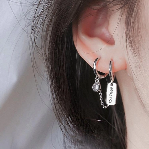 Minimalistische Koperen Verbonden Oorbellen Voor Dubbele Piercings Met Strass Merci Plaatje Bedel Punk Stijl Sieraden Voor Heren Dames