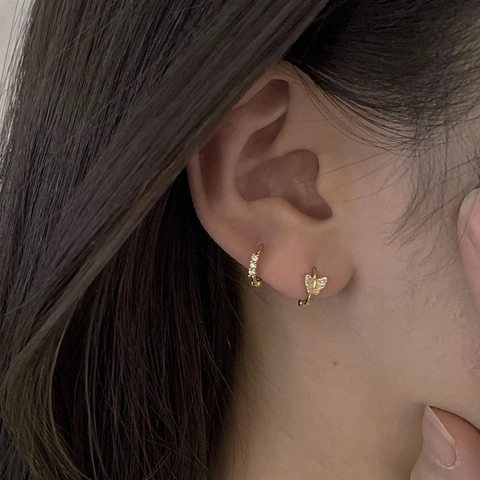 Pendientes de Aro Minimalistas de Aleación Zirconia Con Poste de Plata de Ley 925 Joyería Vintage Francesa Mariposa Cruz Mujer