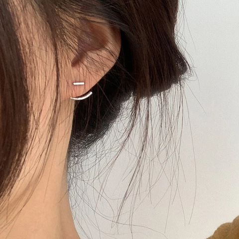 Minimalist 925 Sterling Silver Post Geometric Stud Earrings For Women Alloy Two-Way Wear Arc Smile Line Ear Jacket Jewelry