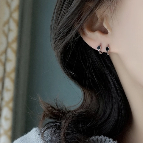 Schwarze Geometrische Huggie Ohrringe Im Koreanischen Stil Für Damen Und Herren Minimalistisch Silberstift Emaille Schmuck