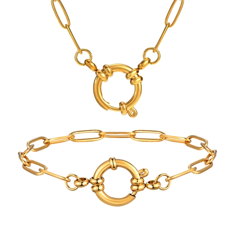 Collana E Bracciale In Acciaio Inossidabile A Catena A Graffetta Con Chiusura A Molla Rotonda Gioielli Placcati Oro Argento Donna