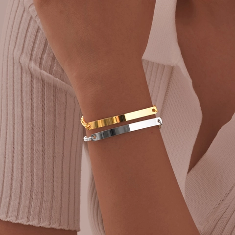 Minimalistisch Roestvrijstalen Blanco Balk Armband Voor Vrouwen Graveerbaar Gebogen ID-Plaat Handsieraden Met Hartvormige Hanger Verstelbare Goud Zilver Vergulde Schakelketting