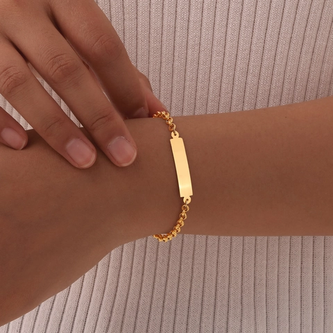 Roestvrij Staal Goud ID Armband Voor Dames Graveerbaar Blanco Rechthoekige Plaat Rolo Ketting Harthanger Minimalistische Sieraden