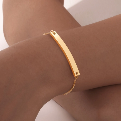 Minimalist Stainless Steel Bar Bracelet For Women Geometric Polished Blank ID Style Adjustable Metal Chain Jewelry