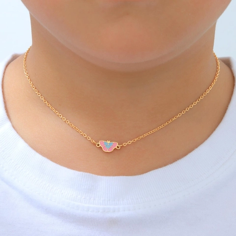 Collana Bracciale Orecchino a Farfalla in Acciaio Inossidabile Placcato Oro Smalto Regalo alla Moda per Ragazze Donne