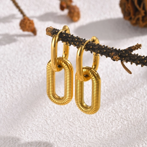 Edelstahl Doppelring Ineinandergreifende Ohrringe Gold Silber Zweifarbig Gewinde Textur Geometrisch U-Form Ohrringe Für Damen