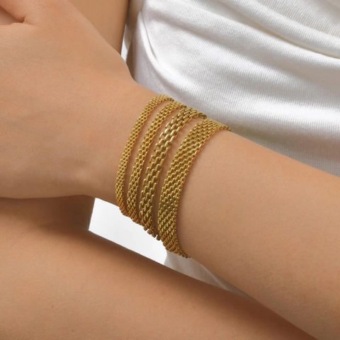 Fashion Gold Plated Stainless Steel Mesh Strap Bracelet For Women Milanese Woven Chain Adjustable Bracelet Commute Jewelry Gift