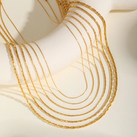 Collar de Cadena Redonda Martillada de Acero Inoxidable Chapado en Oro de 18K Minimalista para Mujer Joyería de Moda
