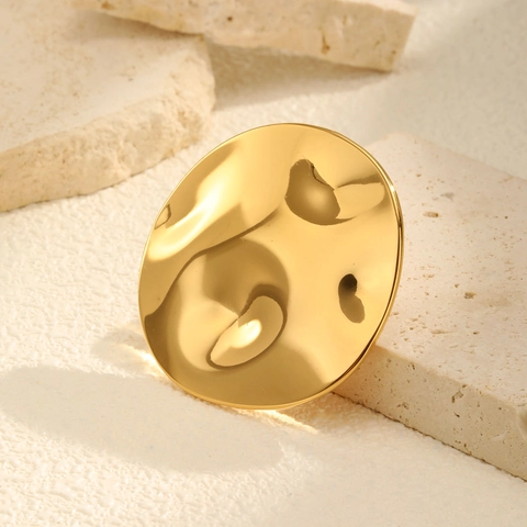 Spilla Minimalista in Acciaio Inossidabile per Donna Tonda Irregolare Oro Martellata Design Fluido Gioielli di Moda Spilla per Abbigliamento