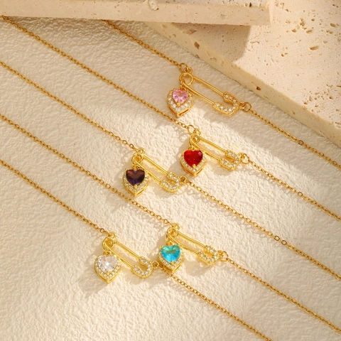 Mode Roestvrij Staal Veiligheidsspeld Hart Hanger Halsketting Voor Vrouwen Verguld Strass Ingelegd Sieraden Cadeau