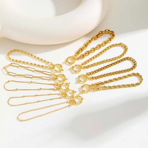 Pulsera de Oro de Acero Inoxidable para Mujer Moda Cadena Gruesa Cadena de Serpiente Con Cierre de Marinero Grande Joyería