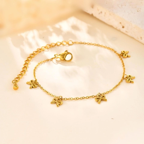 Damen Edelstahl Schleifenanhänger Armband Gold Minimalistisch Klein Schleife Verstellbare Kette Armband Mode Schmuck Geschenk