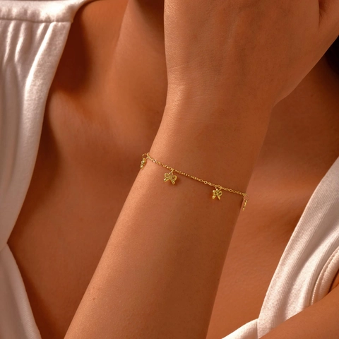 Damen Edelstahl Schleifenanhänger Armband Gold Minimalistisch Klein Schleife Verstellbare Kette Armband Mode Schmuck Geschenk