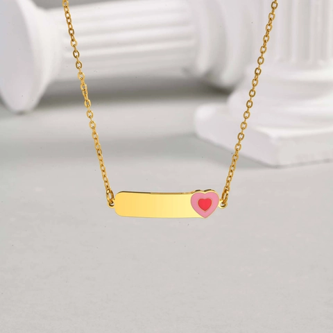 Minimalistische Edelstahl Balkenanhänger Halskette Mit Emaille Herz Blume Gold Vergoldet Kette Schmuck Für Mädchen Damen Kinder Geschenk
