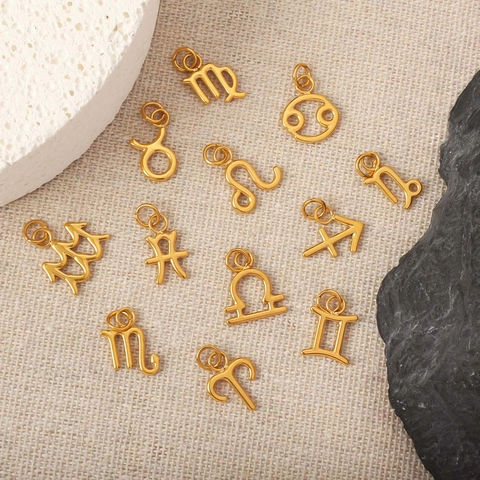 Minimalist Stainless Steel Zodiac Sign Pendant Necklace For Women Gold Plated Twelve Constellation Symbol Daily Jewelry