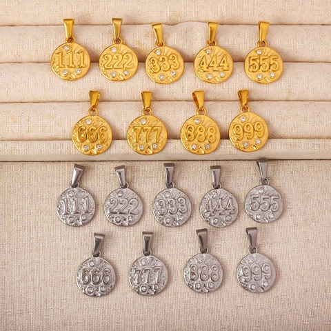Collana Con Ciondolo Numeri Degli Angeli In Acciaio Inossidabile Per Donna Collana Moneta Tonda Martellata Placcata Oro Argento Con Zircone