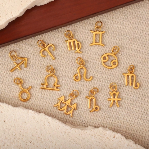 Minimalist Stainless Steel Zodiac Sign Pendant Necklace For Women Gold Plated Twelve Constellation Symbol Daily Jewelry