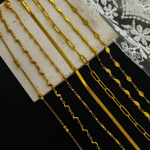 Fashion Stainless Steel Anklet For Women Gold Silver Plated Leaf Tennis Racket Snake Chain Adjustable Minimalist Jewelry Foot Chain