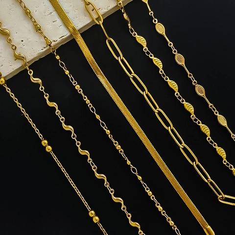 Fashion Stainless Steel Anklet For Women Gold Silver Plated Leaf Tennis Racket Snake Chain Adjustable Minimalist Jewelry Foot Chain