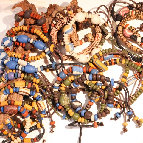 Bracciale in Ceramica con Perline in Stile Etnico Cinese Scrittura su Ossa Oracolari Gioielli Fatti a Mano Retrò per Uomo Donna