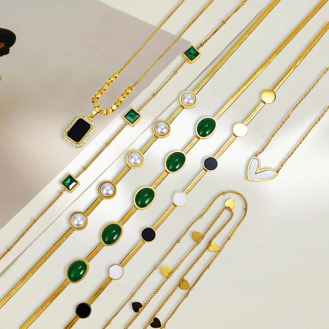 Collana a Strati in Acciaio Inossidabile Vintage Francese Placcata Oro 18K per Donna Elegante Ciondolo Geometrico Cuore Gioielli
