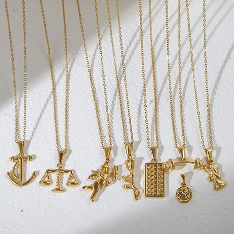 Ciondolo in Acciaio Inossidabile Senza Catena per Uomo Donna Placcato Oro 18K Bilancia Rosa Manubrio Abaco Cupido Angelo Ancora