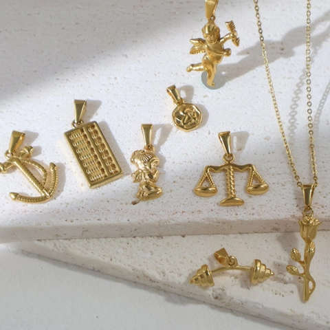 Vintage Edelstahl Anhänger Halskette Set Gold Silber Plattiert Panzerkette Seilkette Rose Kreuz Engel Kompass Schmuck Für Damen Herren