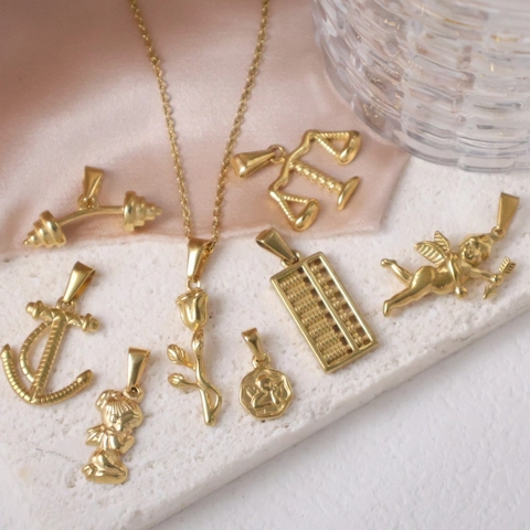Vintage Edelstahl Anhänger Halskette Set Gold Silber Plattiert Panzerkette Seilkette Rose Kreuz Engel Kompass Schmuck Für Damen Herren