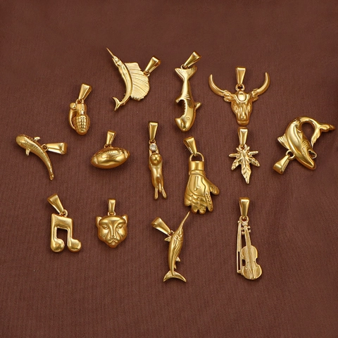 Fashion Stainless Steel Pendant For Men Women Gold Plated Animal Music Sports Shape Hip Hop Jewelry Pendant Without Chain